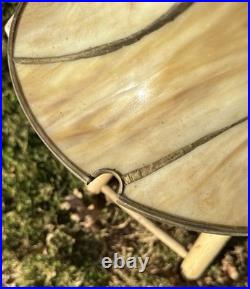 Hanging Light Ceiling Lamp Chalkware Frame withLeaded Amber Swirl Slag Glass Shade