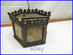 Hexagonal Slag Glass Ceiling Lamp Pendant Light Fixture Medieval Gothic Porch B