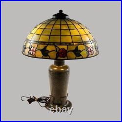 High Quality Handel Style Leaded Slag Glass Table Lamp 23 Floral Shade Repro