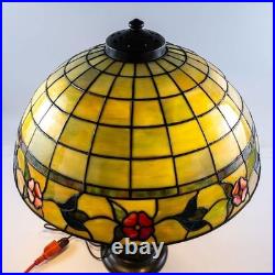 High Quality Handel Style Leaded Slag Glass Table Lamp 23 Floral Shade Repro