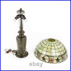 High Quality Handel Style Leaded Slag Glass Table Lamp 23 Floral Shade Repro