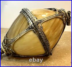 Hollywood Regency Swag Hanging Globe Lamp Slag Glass Vintage Lantern Light READ