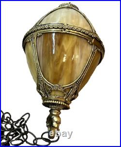 Hollywood Regency Swag Hanging Globe Lamp Slag Glass Vintage Lantern Light READ