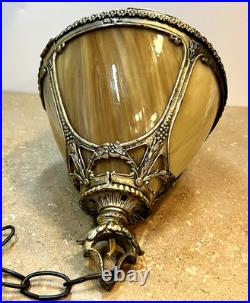 Hollywood Regency Swag Hanging Globe Lamp Slag Glass Vintage Lantern Light READ