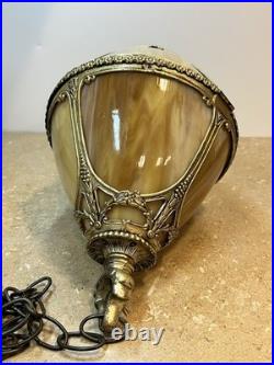 Hollywood Regency Swag Hanging Globe Lamp Slag Glass Vintage Lantern Light READ