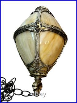 Hollywood Regency Swag Hanging Globe Lamp Slag Glass Vintage Lantern Light READ
