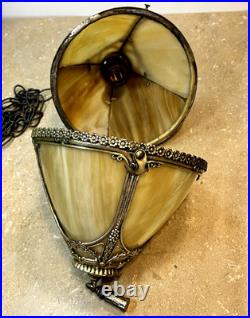Hollywood Regency Swag Hanging Globe Lamp Slag Glass Vintage Lantern Light READ