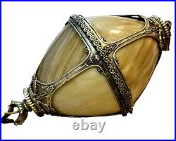 Hollywood Regency Swag Hanging Globe Lamp Slag Glass Vintage Lantern Light READ