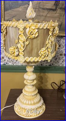 Hollywood Regency Vintage Yellow Slag Glass Lamp Table
