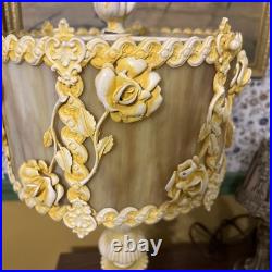 Hollywood Regency Vintage Yellow Slag Glass Lamp Table