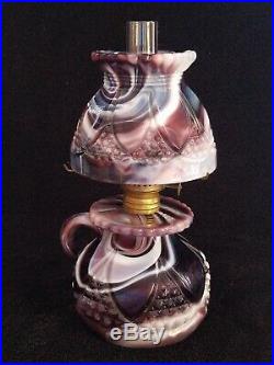 Htf Imperial Purple Slag Bundling Lamp Tulip & Cane With Chimney And Shade