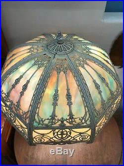 Huge Antique Vintage Slag Glass Arts & Crafts Lamp Multi Colored Confetti Glass