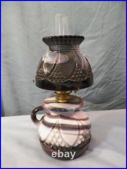 Imperial Tulip & Cane Pattern Purple Slag Glass Oil Lamp