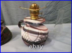 Imperial Tulip & Cane Pattern Purple Slag Glass Oil Lamp