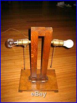 Incredible Prairie Dbl Pedestal Mission Oak Slag Glass Lamp C. 1910 Petersen Art