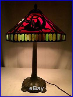 J a whaley dragon arts crafts leaded slag glass antique Bradley hubbard era lamp