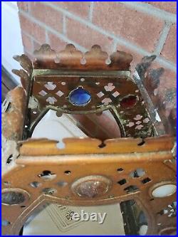 Jeweled Bradley Hubbard Shade Art Nouveau Gothic Slag Glass Lamp, Handel B&H
