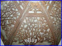 Large Antique Cast Metal Slag Glass Hexagonal Lamp Shade Scenic Trees, Houses