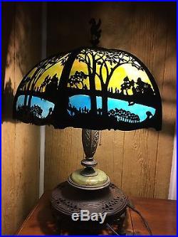 LARGE Antique 1910 Slag Glass Lamp RARE REMBRANDT Miller Bradley Hubbard