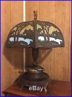 LARGE Antique 1910 Slag Glass Lamp RARE REMBRANDT Miller Bradley Hubbard