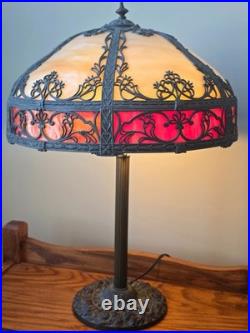 LARGE Antique Miller 956 Art Nouveau Red Slag Glass Lamp & Base 22.5