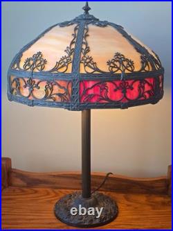 LARGE Antique Miller 956 Art Nouveau Red Slag Glass Lamp & Base 22.5