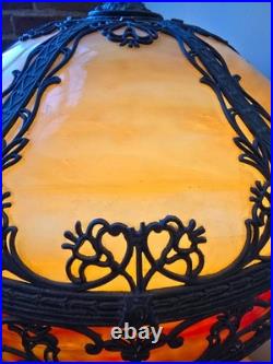 LARGE Antique Miller 956 Art Nouveau Red Slag Glass Lamp & Base 22.5