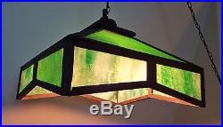 Large Mission Style Arts & Crafts Green Slag Glass Panel Hanging Lamp Must See