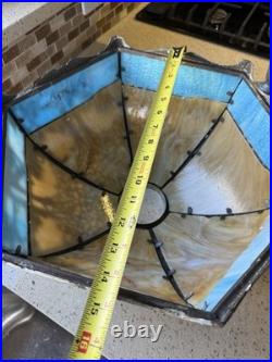 LARGE Size Scenic 12 Panel Slag Blue Glass Antique Table Lamp