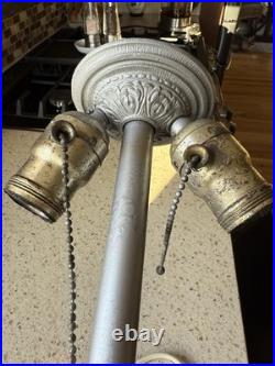 LARGE Size Scenic 12 Panel Slag Blue Glass Antique Table Lamp