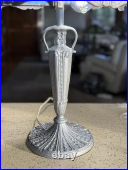 LARGE Size Scenic 12 Panel Slag Blue Glass Antique Table Lamp
