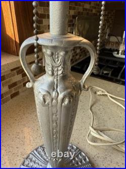 LARGE Size Scenic 12 Panel Slag Blue Glass Antique Table Lamp