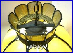 LEADED AMBER SLAG GLASS TULIP CEILING LIGHT LAMP FIXTURE 18 DIAM 11 HI withGLOBE
