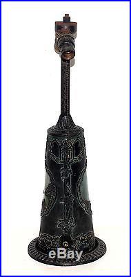 LIGHT UP SLAG GLASS LAMP BASE FOR SHADE With ORIENTAL MOTIF