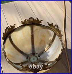 LOEVSKY & LOEVSKY METAL Lamp Base & Slag Glass Shade VINTAGE 34H