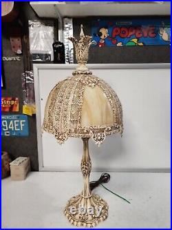 L&L WMC 9266. 1972 Table LAMP Metal Slag glass. Very ornate
