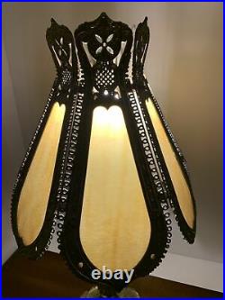L&L WMC LOEVSKY & LOEVSKY METAL Lamp Base & Slag Glass Shade. Rare VINTAGE
