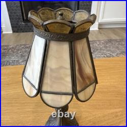 L&L WMC SLAG GLASS & Metal Small SHADED TABLE LAMP # 9583 LOEVSKY & LOEVSKY 1950