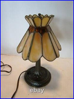 L&L WMC SLAG GLASS & Metal Small SHADED TABLE LAMP # 9771 LOEVSKY & LOEVSKY 1950