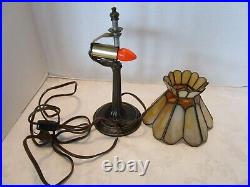 L&L WMC SLAG GLASS & Metal Small SHADED TABLE LAMP # 9771 LOEVSKY & LOEVSKY 1950