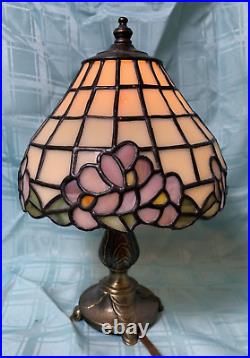 L&L WMC Vintage Bronze Cast Metal Table Lamp withSlag Glass Shade Works