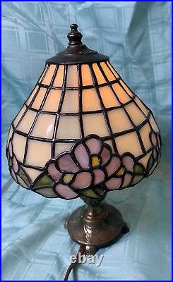 L&L WMC Vintage Bronze Cast Metal Table Lamp withSlag Glass Shade Works