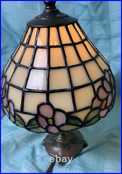 L&L WMC Vintage Bronze Cast Metal Table Lamp withSlag Glass Shade Works