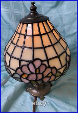 L&L WMC Vintage Bronze Cast Metal Table Lamp withSlag Glass Shade Works