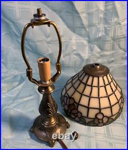 L&L WMC Vintage Bronze Cast Metal Table Lamp withSlag Glass Shade Works