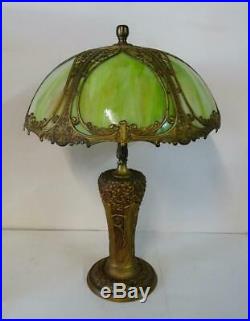 Lamp, Green Slag, Glass Bent Panel, Charles Parker Base, Gorgeous