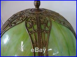 Lamp, Green Slag, Glass Bent Panel, Charles Parker Base, Gorgeous