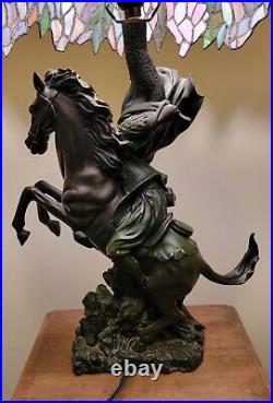 Lamp Horseman with Nude Damsel Tiffany Style Slag Glass Shade 50% Ship Rebate