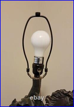 Lamp Horseman with Nude Damsel Tiffany Style Slag Glass Shade 50% Ship Rebate