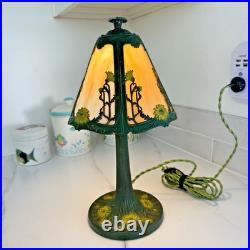 Lamp Slag Glass Antique Black Eyed Susan Daisy Floral Art Nouveau Table Lamp